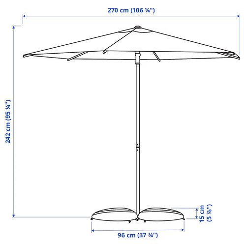 HÖGÖN / IGGÖN Parasol with base, dark blue/dark grey, 270 cm