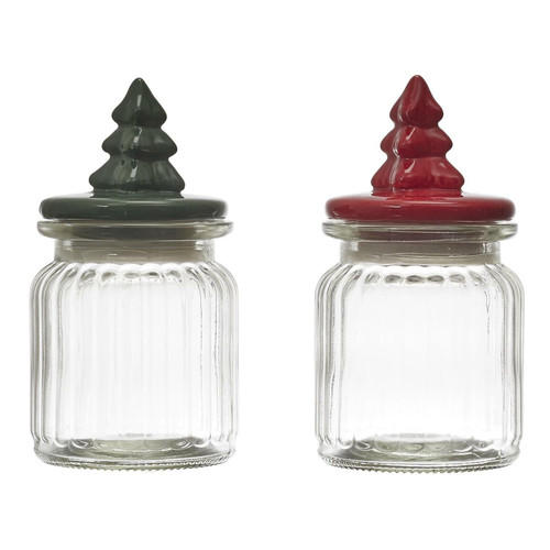 Christmas Tree-Shaped Glass Jar, red