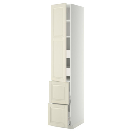 METOD / MAXIMERA Hi cab w shlvs/4 drawers/dr/2 frnts, white/Bodbyn off-white, 40x60x220 cm