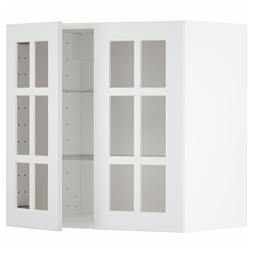METOD Wall cabinet w shelves/2 glass drs, white/Stensund white, 60x60 cm