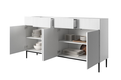 Cabinet with 4 Doors & 4 Drawers Nicole 200cm, matt white, black legs