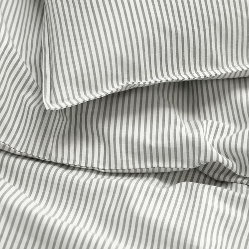 SOLFIBBLA Duvet cover and 2 pillowcases, grey white/stripe, 200x200/50x60 cm