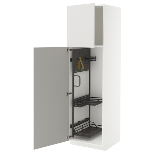 METOD High cabinet with cleaning interior, white/Ringhult light grey, 60x60x200 cm