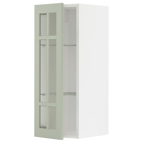 METOD Wall cabinet w shelves/glass door, white/Stensund light green, 30x80 cm