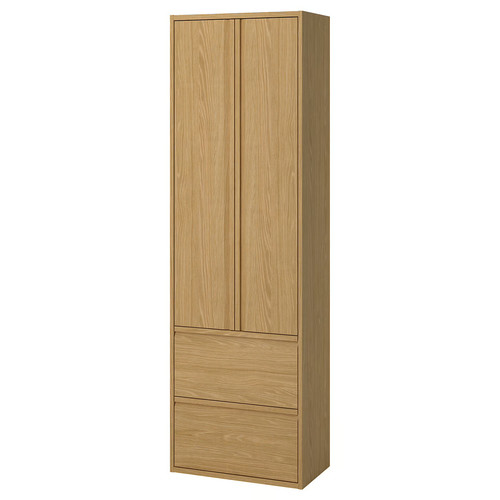ÄNGSJÖN High cabinet with doors/drawers, oak effect, 60x35x195 cm