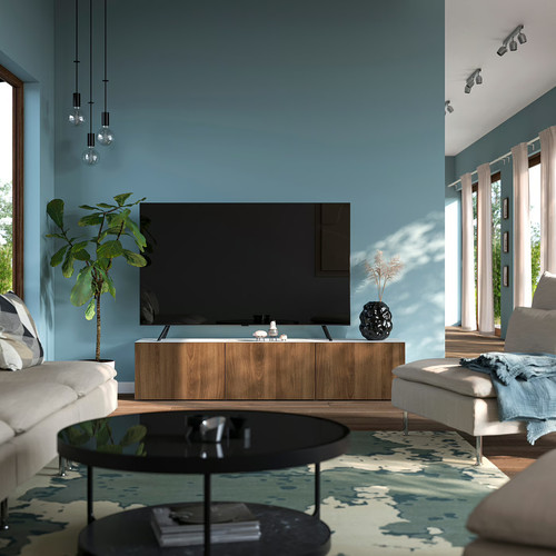 BESTÅ TV bench with doors, white/Lappviken walnut effect, 180x42x38 cm