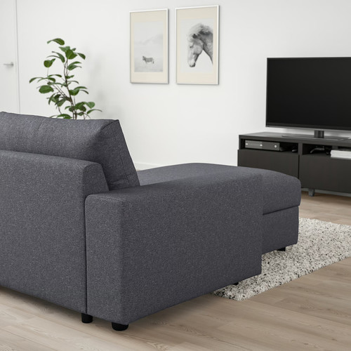 VIMLE 3-seat sofa with chaise longue, with wide armrests Gunnared/medium grey