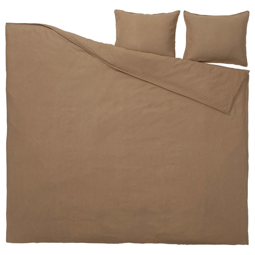 DYTÅG Duvet cover and 2 pillowcases, dark beige, 200x200/50x60 cm