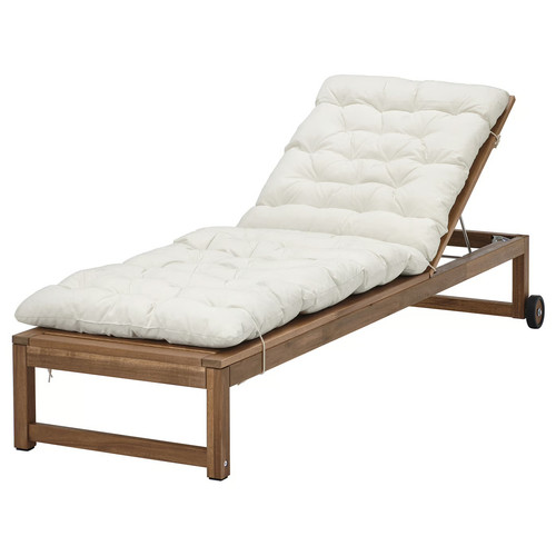 NÄMMARÖ Sun lounger, outdoor light brown stained/Kuddarna light grey-beige