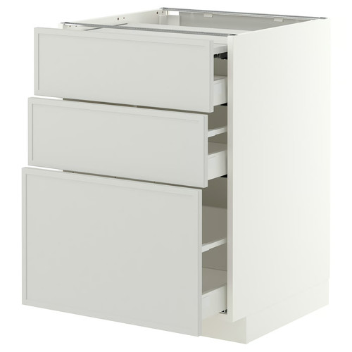 METOD/MAXIMERA Bc w pull-out work surface/3drw, white/Aspudden light grey, 60x60 cm