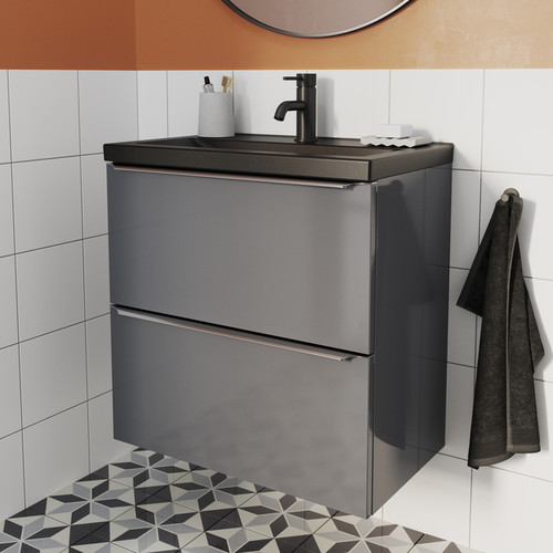 Goodhome Wall-mounted Basin Cabinet Imandra Slim 60cm, anthracite