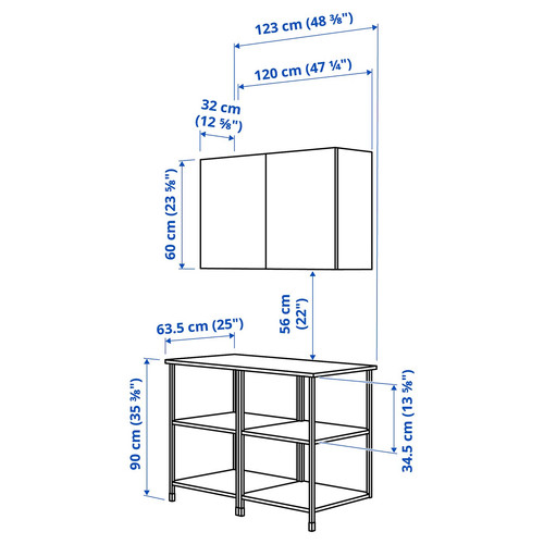 ENHET Storage combination, white/grey frame, 123x63.5x207 cm