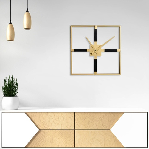 Wall Clock Square 40 x 5 x 40 cm, black/gold