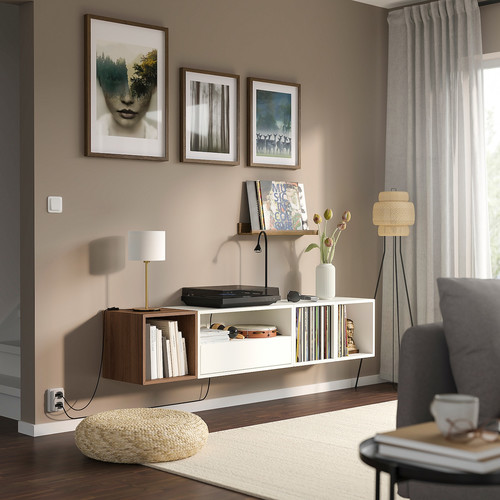 EKET Media storage combination, white/brown walnut effect, 175x35x35 cm