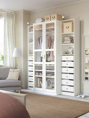 PAX Wardrobe, white, Tyssedal glass, 200x60x236 cm