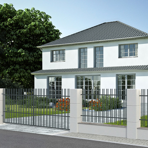 Double Swing Gate with Opening Mechanism 400 x 150 cm, galvanized, anthracite