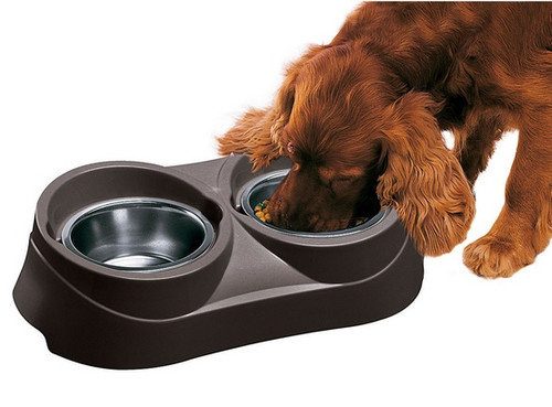 Dog Bowl Double Stand Duo Feed 03 KC 54, dark brown