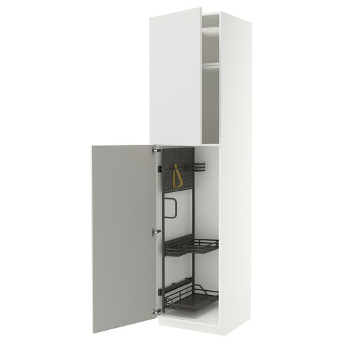 METOD High cabinet with cleaning interior, white/Ringhult light grey, 60x60x240 cm