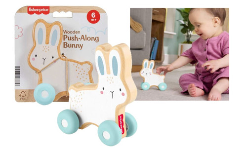 Fisher-Price Wooden Push-Along Bunny Toy Vehicle JDM52 6m+