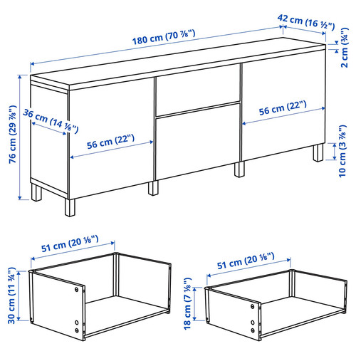 BESTÅ Storage combination with drawers, white/Sutterviken/Kabbarp white, 180x42x76 cm