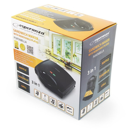 Esperanza Sandwich Maker 3in1 Portobella EKT006, black