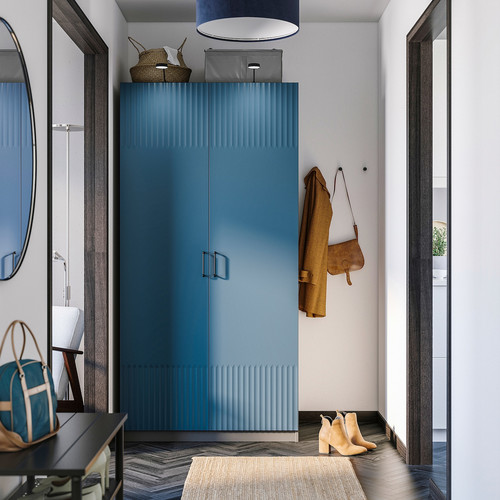PAX / FYRUDDEN Wardrobe combination, dark grey/blue, 100x60x201 cm