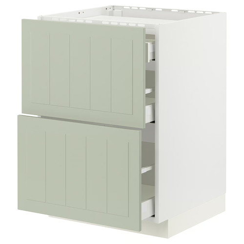 METOD / MAXIMERA Base cab f hob/2 fronts/3 drawers, white/Stensund light green, 60x60 cm