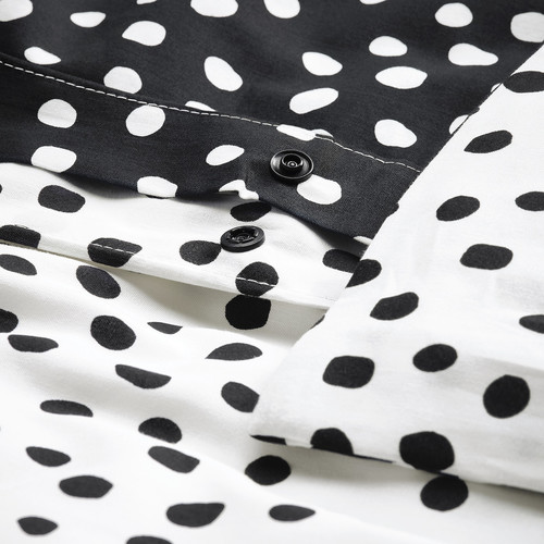 BJÖRKGRÅMAL Duvet cover and 2 pillowcases, black white/dotted, 200x200/50x60 cm