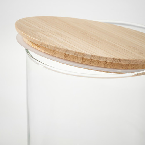 EKLATANT Jar with lid, clear glass/bamboo, 2.3 l