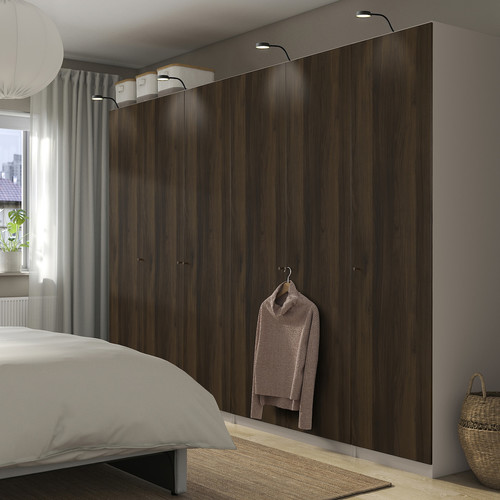 PAX / STORKLINTA Wardrobe combination, grey-beige/dark brown stained oak effect, 300x60x201 cm