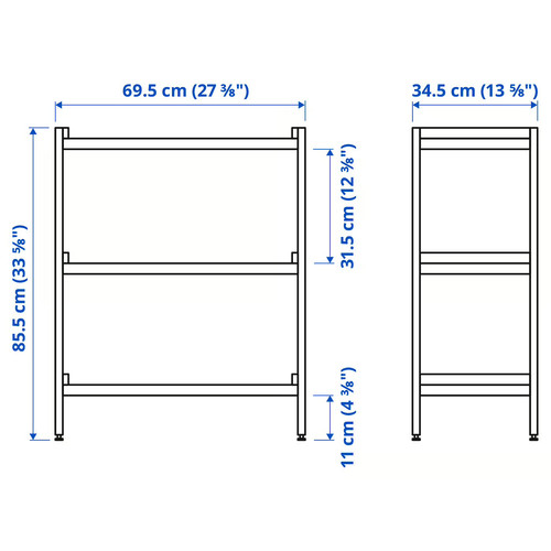 EKENABBEN Open shelving unit, aspen/blue, 70x34x86 cm
