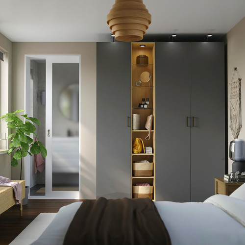 PAX / FORSAND Wardrobe combination, dark grey dark grey/oak effect, 185x60x236 cm