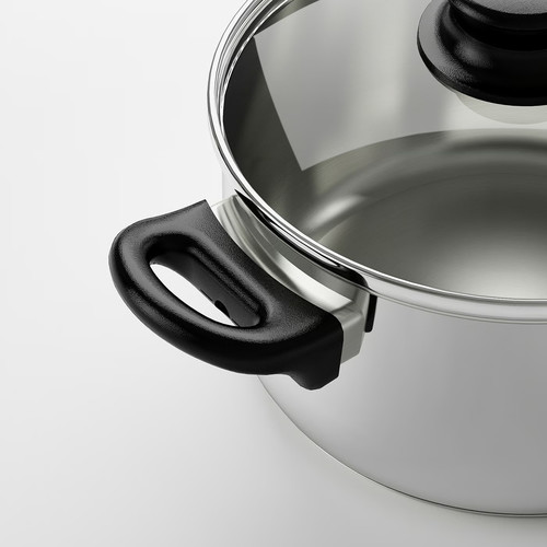 ANNONS 5-piece cookware set, glass, stainless steel