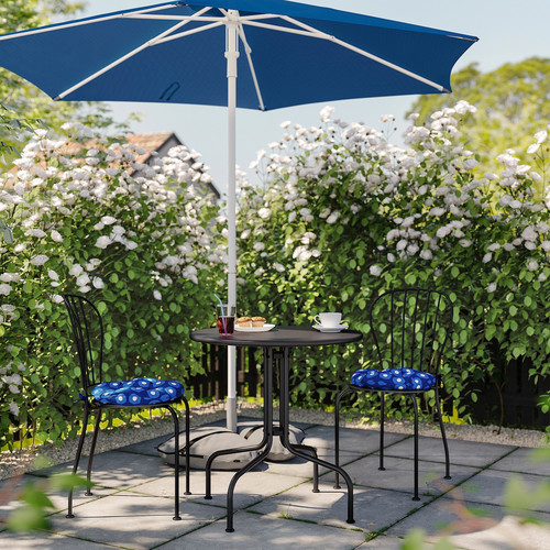 LÄCKÖ Table+2 chairs, outdoor, grey/Klösan dark blue, 70 cm