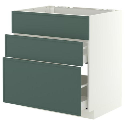 METOD/MAXIMERA Base cab f sink+3 fronts/2 drawers, white/Aspudden dark grey-green, 80x60 cm