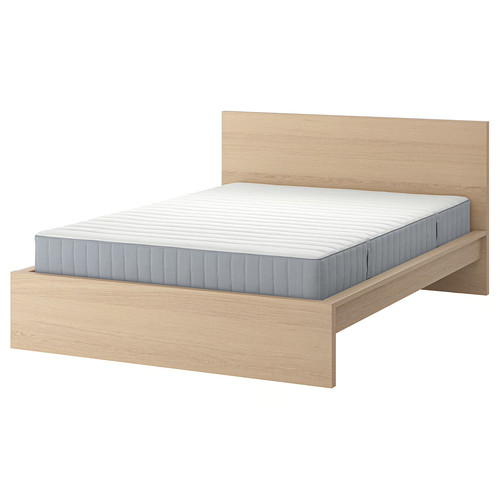 MALM Bed frame with mattress, white stained oak veneer/Valevåg extra firm, 160x200 cm