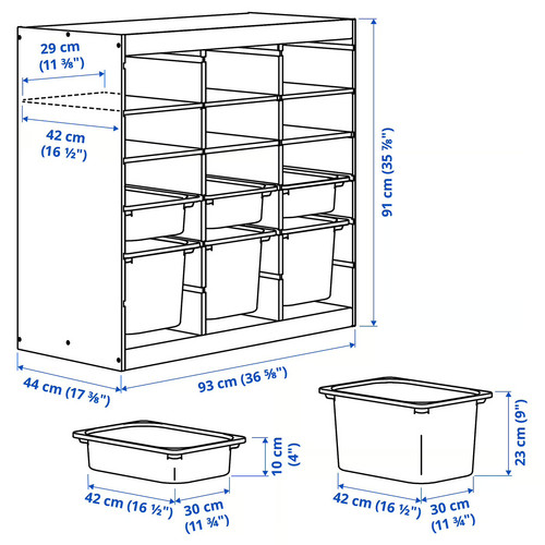 TROFAST Storage combination, with shelves/boxes room divider/light white stained pine light green light blue, 93x44x91 cm