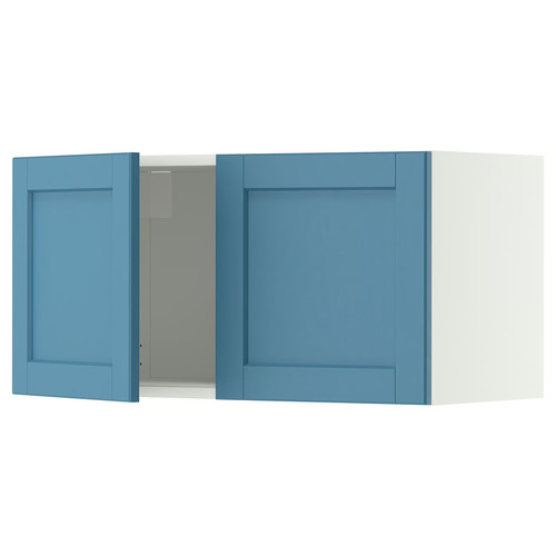 METOD Wall cabinet with 2 doors, white/Lerhyttan blue, 80x40 cm