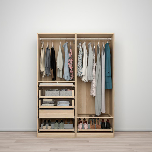 PAX Wardrobe combination, white stained oak effect, 150x58x201 cm