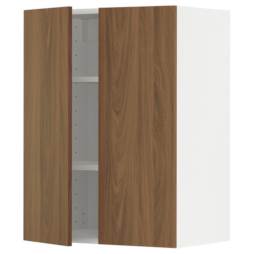 METOD Wall cabinet with shelves/2 doors, white/Tistorp brown walnut effect, 60x80 cm