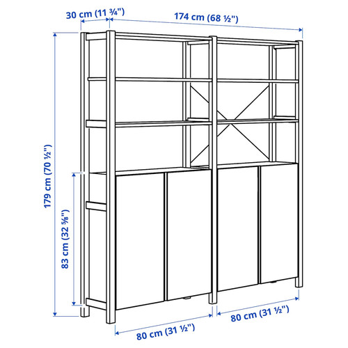 IVAR 2 sections/shelves/cabinet, pine, 174x30x179 cm