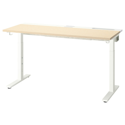 MITTZON Desk, birch veneer/white, 140x60 cm