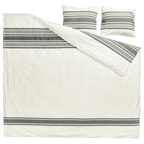 JÄTTEFRÄKEN Duvet cover and 2 pillowcases, white/dark grey, 200x200/50x60 cm