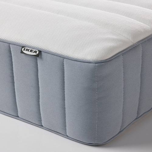 VALEVÅG Pocket sprung mattress, medium firm, light blue, 90x200 cm