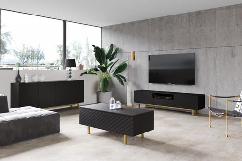 TV Cabinet Scalia II 190, matt black, gold legs