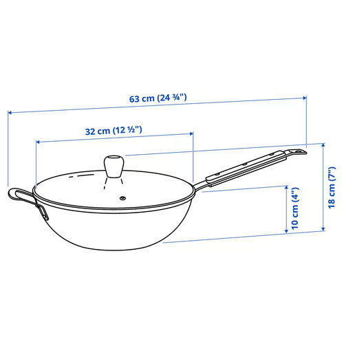 VARDAGEN Wok with lid, glass/carbon steel beech, 32 cm