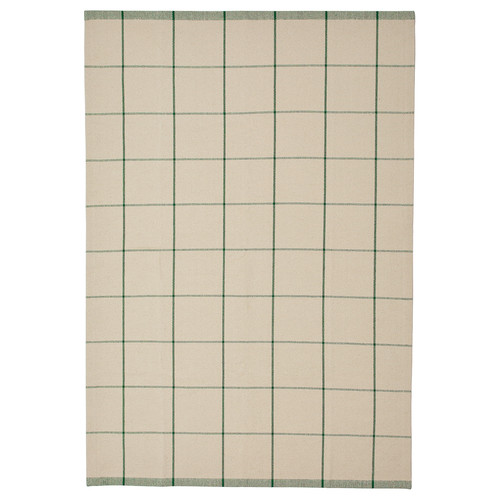 RIDSTIG Rug, flatwoven, off-white/green, 133x195 cm