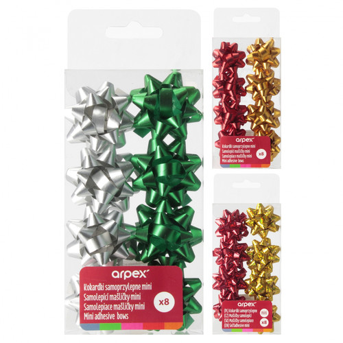 Mini Self-Adhesive Decorative Bows, Christmas, Assorted, Pack of 8