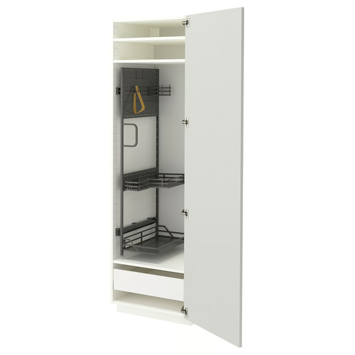 METOD/MAXIMERA High cabinet with cleaning interior, white/Aspudden light grey, 60x60x200 cm