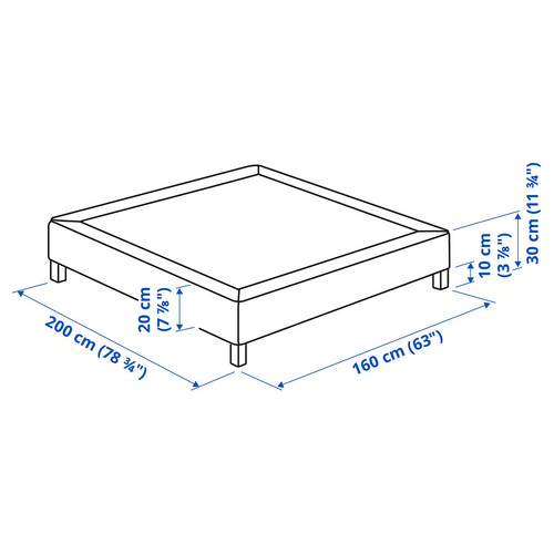 LYNGÖR Spring mattress base, incl leg/dark grey, 160x200 cm